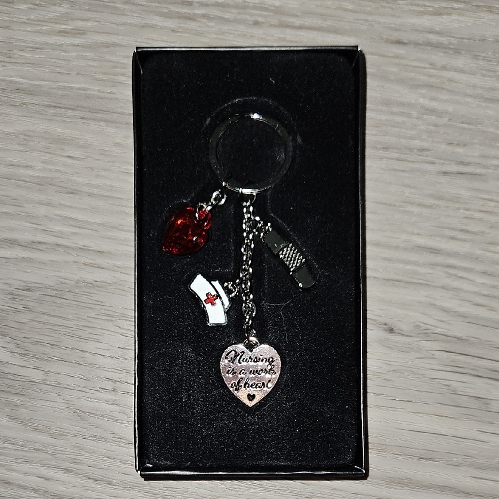 Nursing Keychain with Heart and Nurse Cap Charms